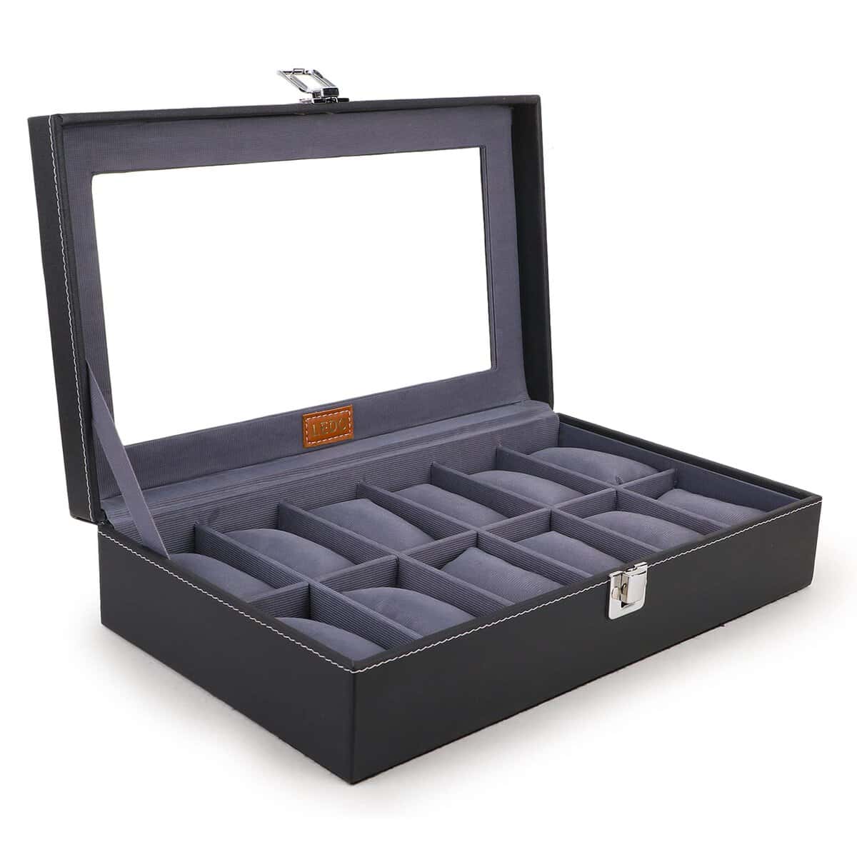 LEDO Men's and Women's Watch Box Holder Organizer Case In 12 Slots of watches In PU Leather with Black & Gray