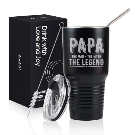 Travel coffee mug for Papa with a 30 oz stainless steel tumbler, a perfect Christmas or birthday gift!