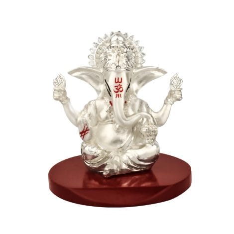 Silver-plated Lord Ganesha Statue for Car Dashboard, Home Décor, and Spiritual Gifting in India. (6x6x6cm)