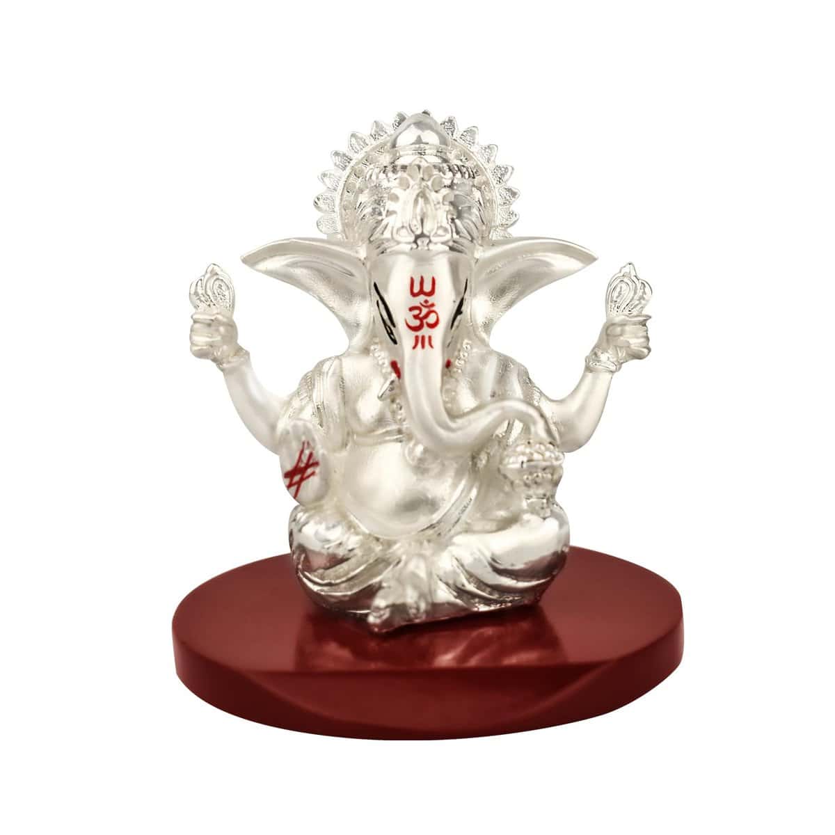 DIVINITI 999 Silver Plated Four Hands Lord Ganesha Statue for Car Dashboard|Ganpati Idol for Luck & Success|Ekdant Murti Idol for Mandir Office Home Decoration Puja & Spiritual Gift (6x6x6cm)