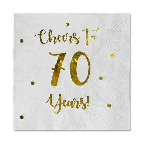 Celebrate 70 Years Cocktail Napkins – Perfect for birthdays, anniversaries, and weddings. Pack of 50. White. (Indian variant)