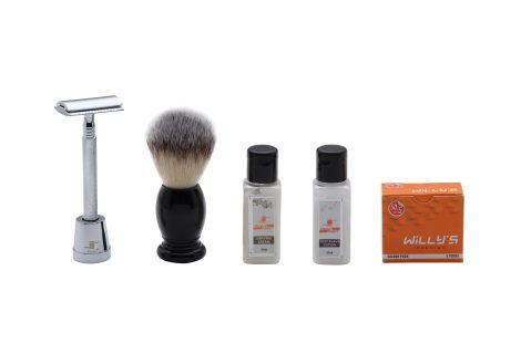 Pearl Men’s Deluxe Shaving Set: Sharp Razor, Stand, Brush, Balm, 50 Extra Blades. Perfect men’s gift!