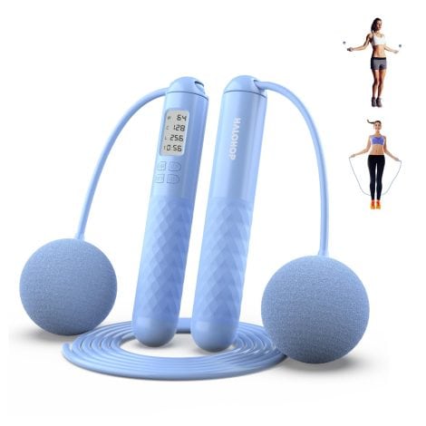 HaloHop Cordless Skipping Rope with Calorie Counter promotes fitness and rapid speed for all ages (Blue)