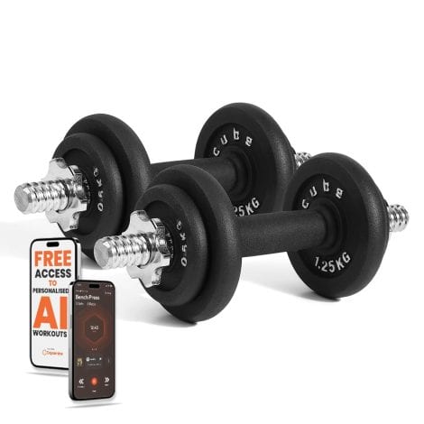 Empower your fitness with the Cube Club Adjustable Dumbbell Set, perfect for full body workouts.