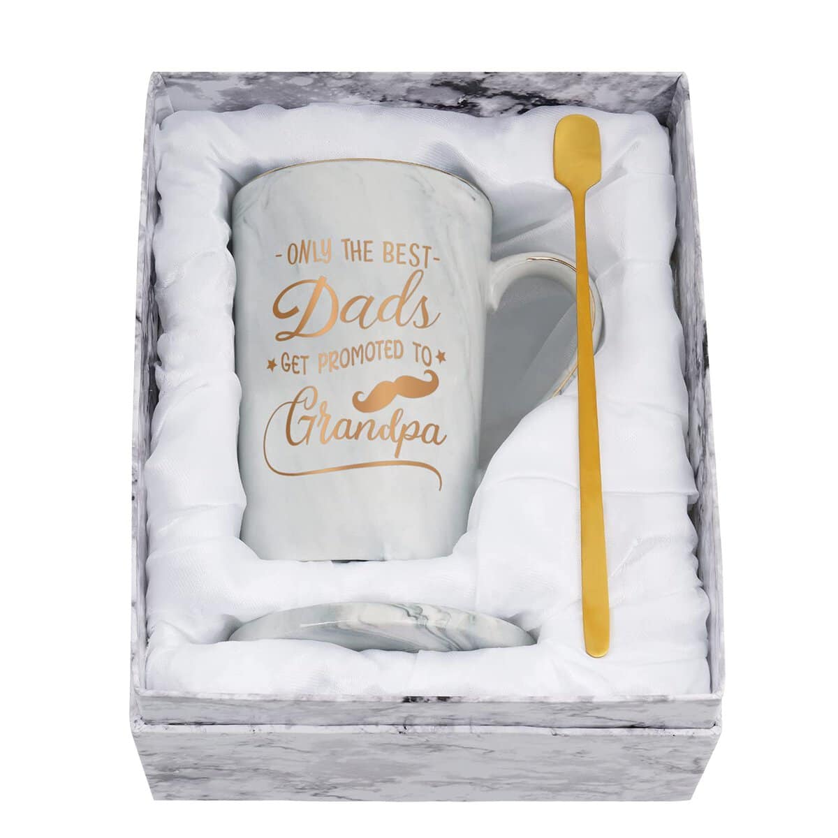 Gifts for Grandpa, Only The Best Dads Get Promoted To Grandpas Coffee Mug, Fathers Day Idea for Grandpa Grandfather, Grandpa Gifts from Grandchildren, Grandpa Cup 14Oz Gray with Box Spoon Coaster