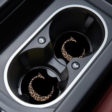 2-Pack Trendy Leopard Design Car Cupholder Coasters with Cute C Initial, Perfect Car Accessories Gift.