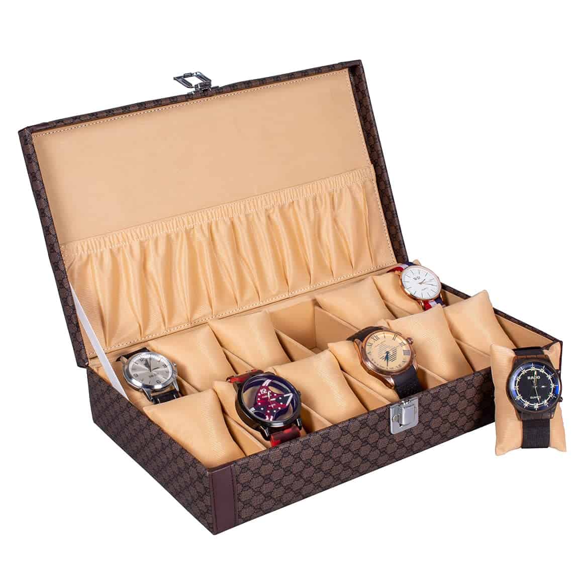 Galaxy Craft 12 Slot Watch Box Organizer Box Case for Men and Women PU Material Pack of 1 (Brown)