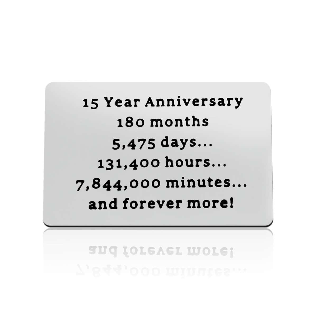 15th Anniversary Card Gifts for Him Engraved Wallet Card Insert for Husband Boyfriend Fiance 15 Year Wedding Anniversary Present for Him Christmas Valentines Day Gifts Wallet Card for Men