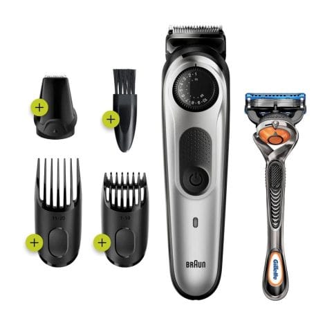 Braun Beard Trimmer for Men BT5260: Wireless Hair Clipper with Gillette ProGlide, Long-lasting Charge, Elegant Black/Silver.