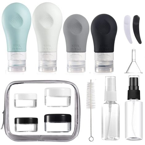 Travel Bottles for Toiletries, Approved by TSA, Leak-proof Silicone Set, Easy-squeeze Accessories (16-pack).