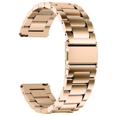 Rose Gold Stainless Steel Watch Band for Samsung Galaxy Watch 3, Huawei GT3, Fossil Gen 6, and more.