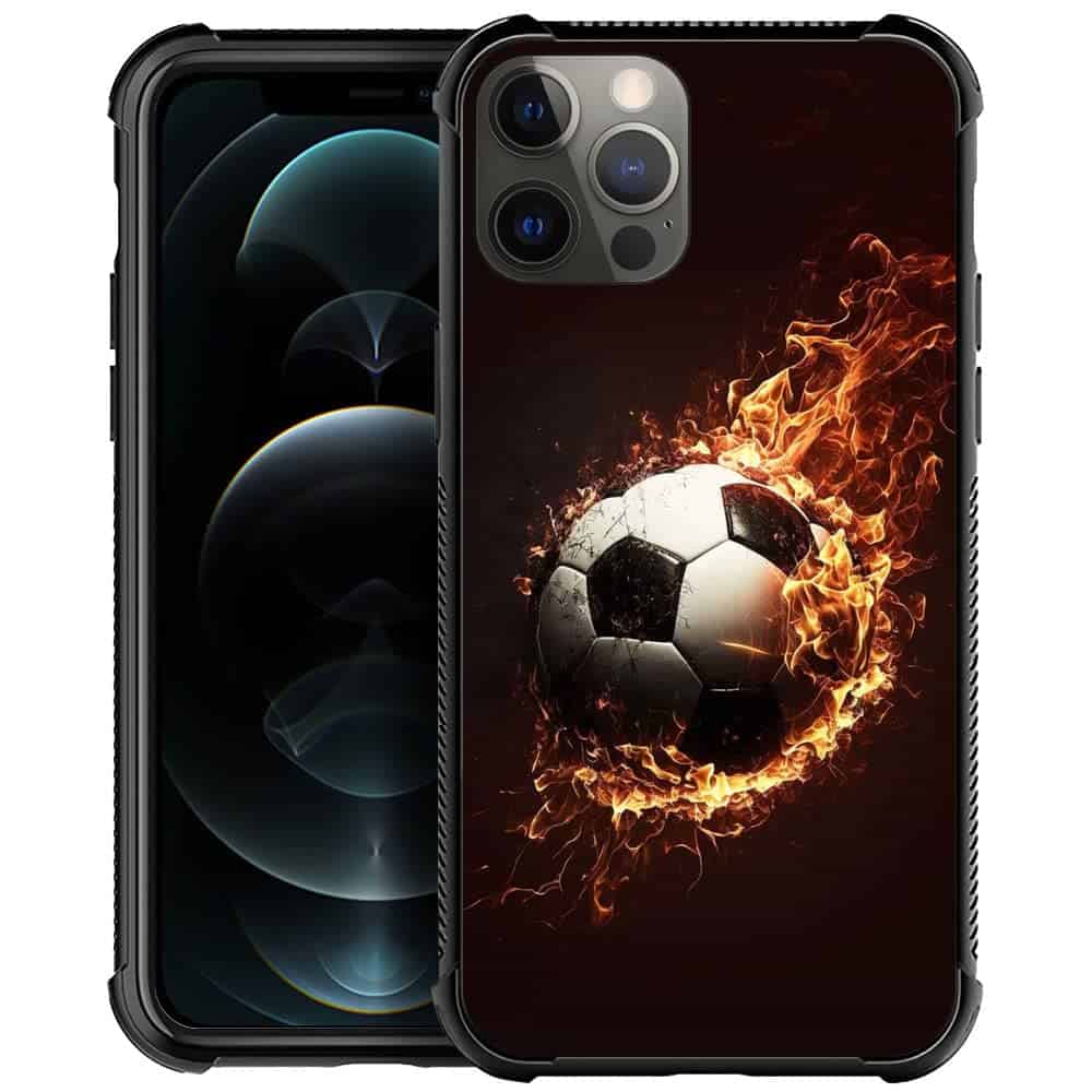 DJSOK Compatible with Case for iPhone 14, Football Fire iPhone 14 Cases for Men Women Fans,Anti Scratch and Shockproof Phone Protective case