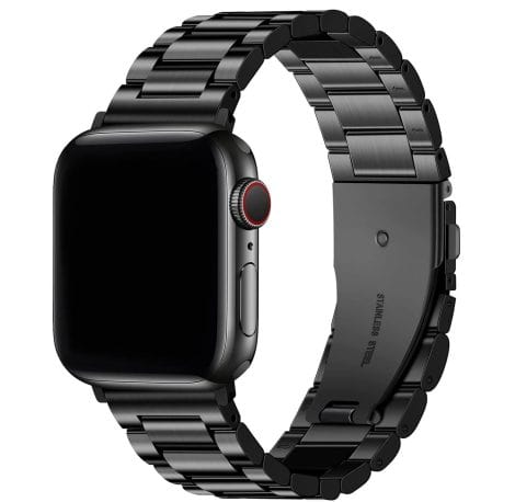 Croiky’s stainless steel chain bands for Apple Watch, compatible with various models. Available in black. Watch not included.