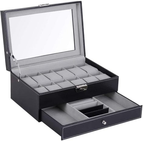 BucketList® Double Layer Watch and Jewelry Storage Box for Men and Women.