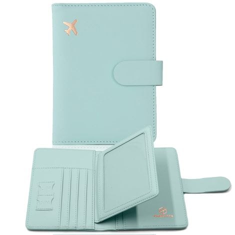 Stylish Aqua Green Passport Holder, Safely Holds Passport, Vaccine Card, and Other Cards, Waterproof and RFID Blocking.