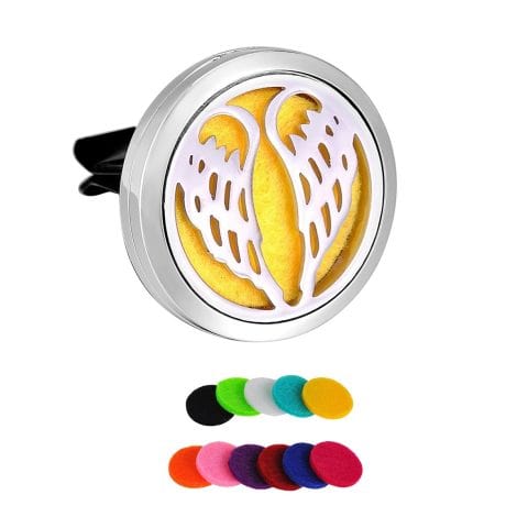 HooAMI Fragrant Angel Wing Car Diffuser – Stainless Steel Locket with Vent Clip for Essential Oils.