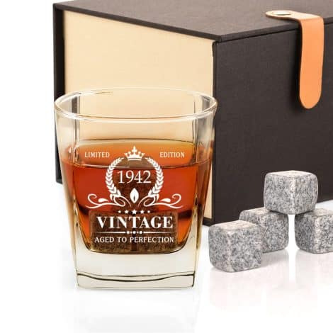 80th Birthday Gifts for Men in India: Funny Vintage Whiskey Glass Set, Ideal 80th Anniversary Present.