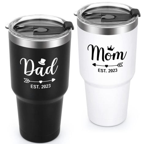 LiqCool Black & White 30oz Tumbler, Perfect Gifts for First Time Mom and Dad in 2023. Mothers Day/Birthday Cups.