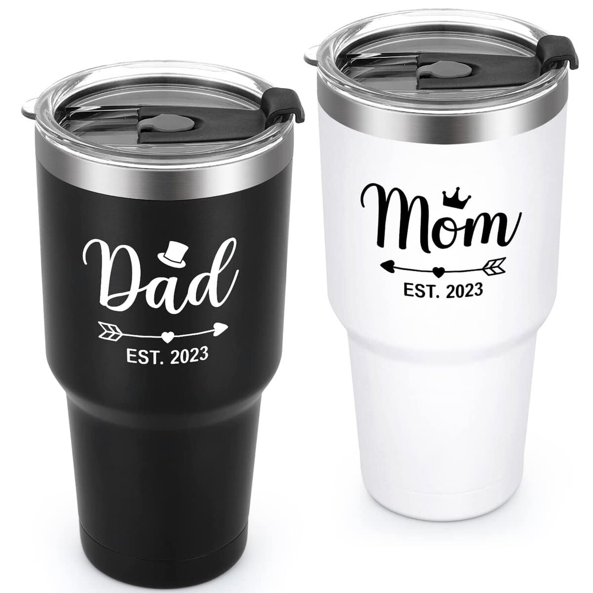 LiqCool Mom and Dad Gifts First Time 2023, Mom and Dad Gifts for Mom and Dad To Be, Mothers Day Mom Dad Birthday Gifts, Mom and Dad Cups, 30Oz Tumbler for Mom Dad(Black&White)