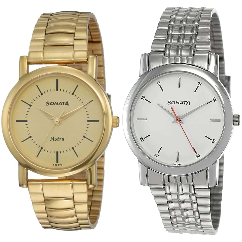 Sonata Analog Men Champagne Dial & White Dial (77049YM01C + NJ7987SM03W) | rakshabandhan gifts