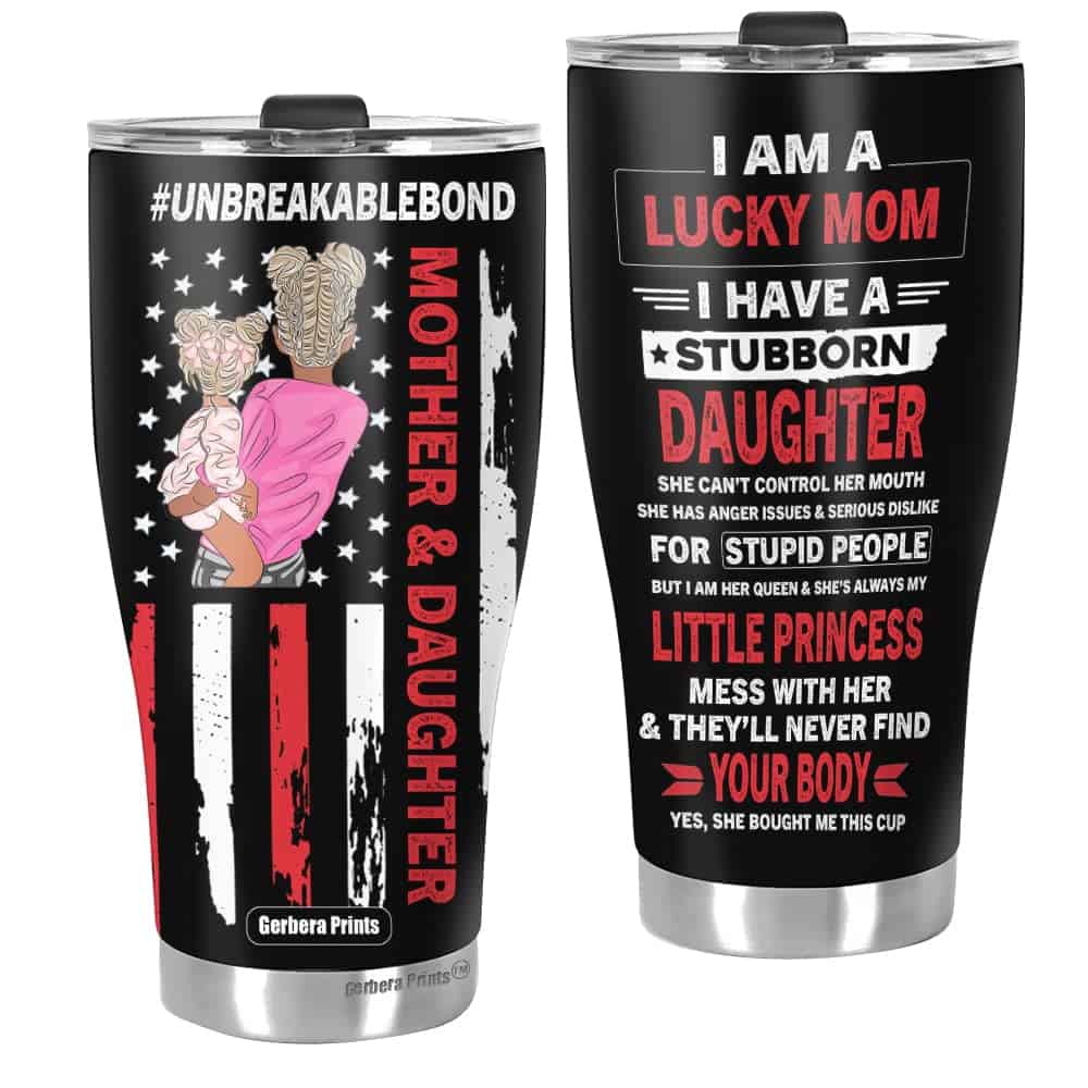 Gerbera Prints Mother And Daughter Unbreakable Bond Mother'S Day 30Oz Double Wall Stainless Steel Insulated Travel Cups With Lid;Gifts For Mom 30Oz For Parents From Daughter, Fathers Day Gift For Dad