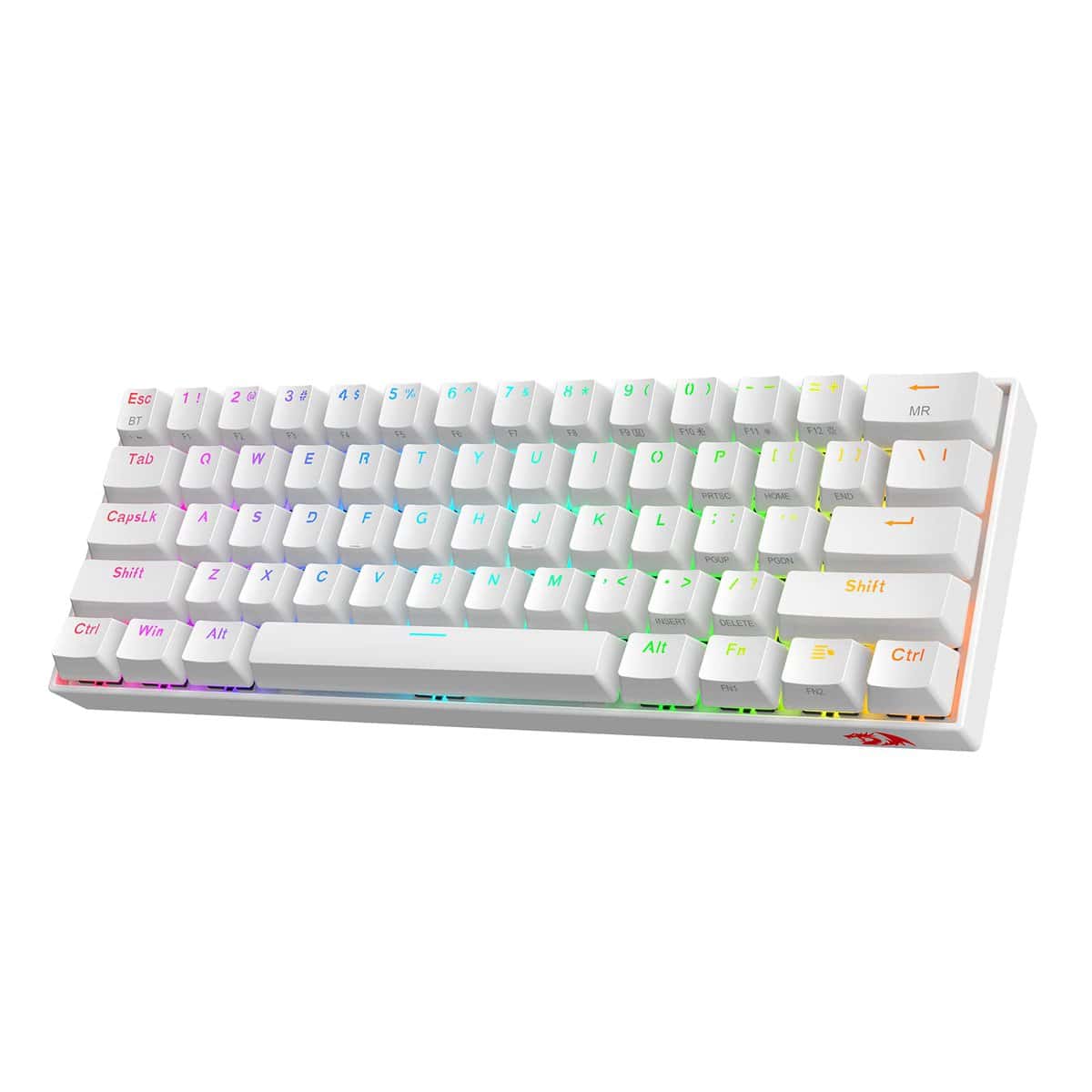 Redragon K530 Pro Draconic 60% RGB Mechanical Gaming Keyboard, Bluetooth/2.4Ghz/Wired 3-Mode 61 Keys Compact w/100% Hot-Swap Socket, Free-Mod Plate Mounted PCB & Linear Red Switch - White