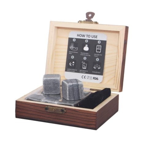 Barleo Malt° Whiskey Rocks – 9 engraved stones in a wooden gift box for whisky lovers. Perfect birthday gift!