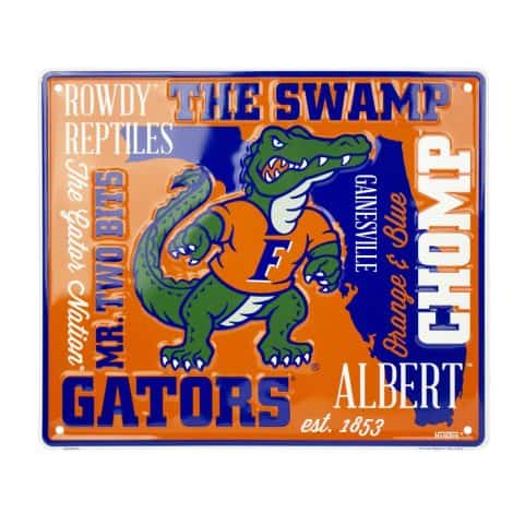 14×12 Inch Metal Wall Art featuring HangTime University of Florida Sign, perfect for Gator Football Fans and Man Caves.