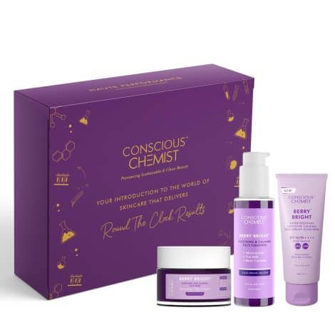 Conscious Chemist® Berry Bright Skincare Gift Set – Face Wash, Face Mask & Sunscreen with Niacinamide & Berry Extracts. Perfect for Birthdays, Anniversaries & Raksha Bandhan! Contains 3 items with Gift Box.