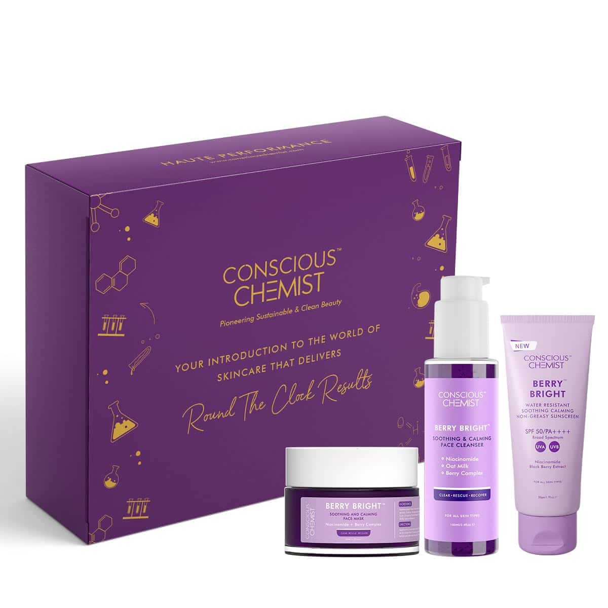 Conscious Chemist® Berry Bright Bestsellers Luxury Skincare Gifting Kit | Face Wash, Face Mask & Sunscreen with Niacinamide & Berry Extracts | For Men & Women - Best Gift For Birthday , Anniversary , Raksha Bandhan | Pack of 3 with Gift Box .