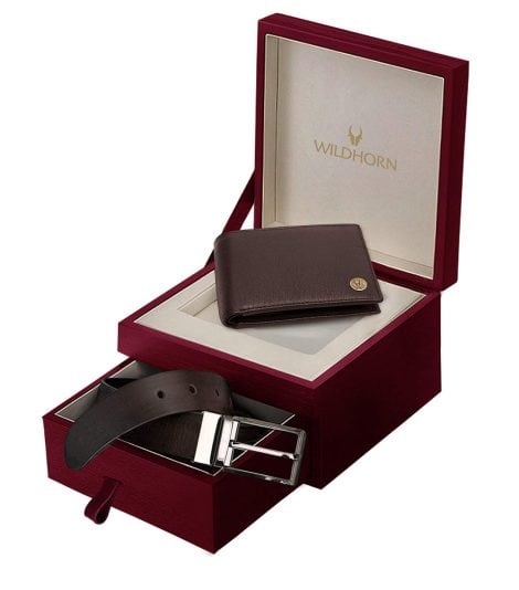 WildHorn’s Brown Leather Wallet and Belt Combo, a timeless accessory for Indian men.