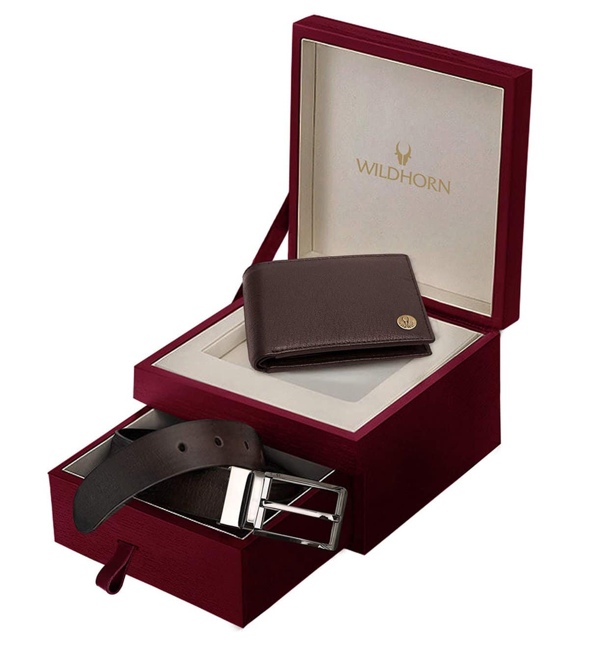 WildHorn Men's Classic Leather Wallet and Belt Combo (Brown)