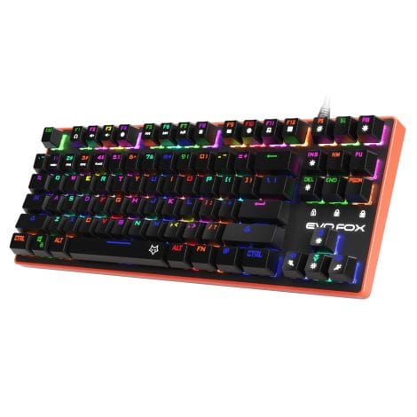 EvoFox Katana Pro keyboard: Silent red switches, vibrant RGB, software, game presets, compact size, durable design.