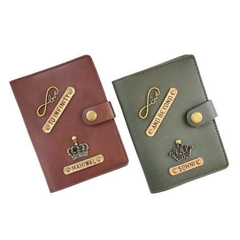 Unique personalized multicolor passport cover combo for couples by The Bling Stores, crafted with genuine PU leather.