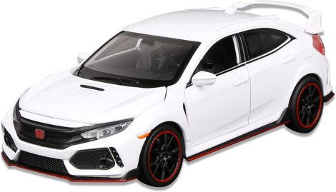 White ARNIYAVALA Civic Type R Model Car, 1/32 scale, metal pull back with lights and sounds, perfect gift for boys.