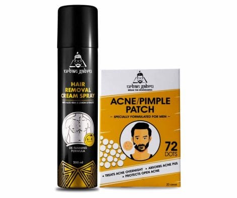 urbangabru Men Hair Remover Spray (200 mL) + Acne Pimple Patch (72 dots) – Skin Care Combo Kit, 1 pack.