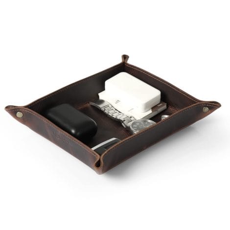 Leather Box Organizer for Wallets, Watches, Keys, Coins, Phones, Sunglasses, and Office Items.