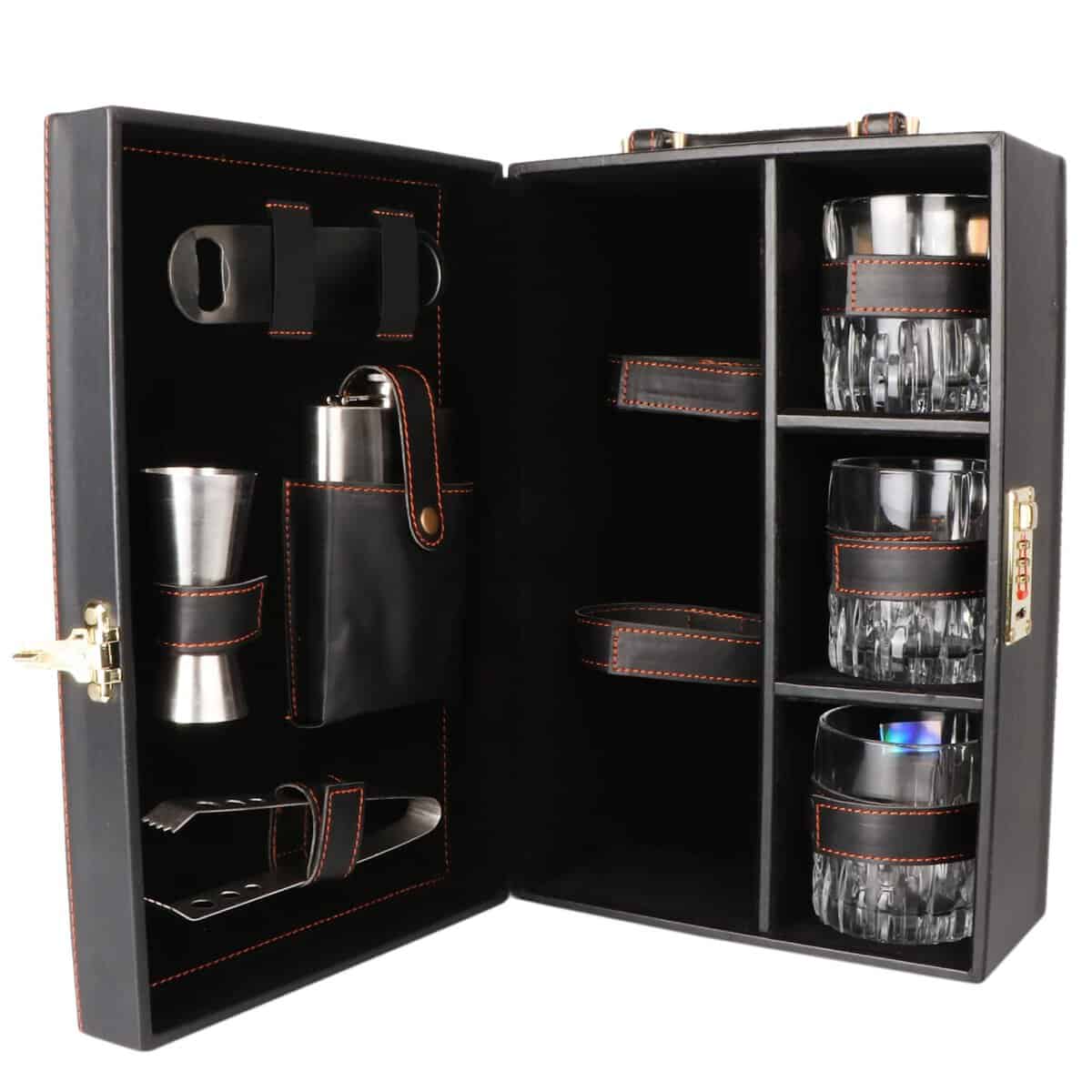 BLB Premium Bar Box 3 Glass Black Plain (Borsi Leathers Bags)-BRW-1