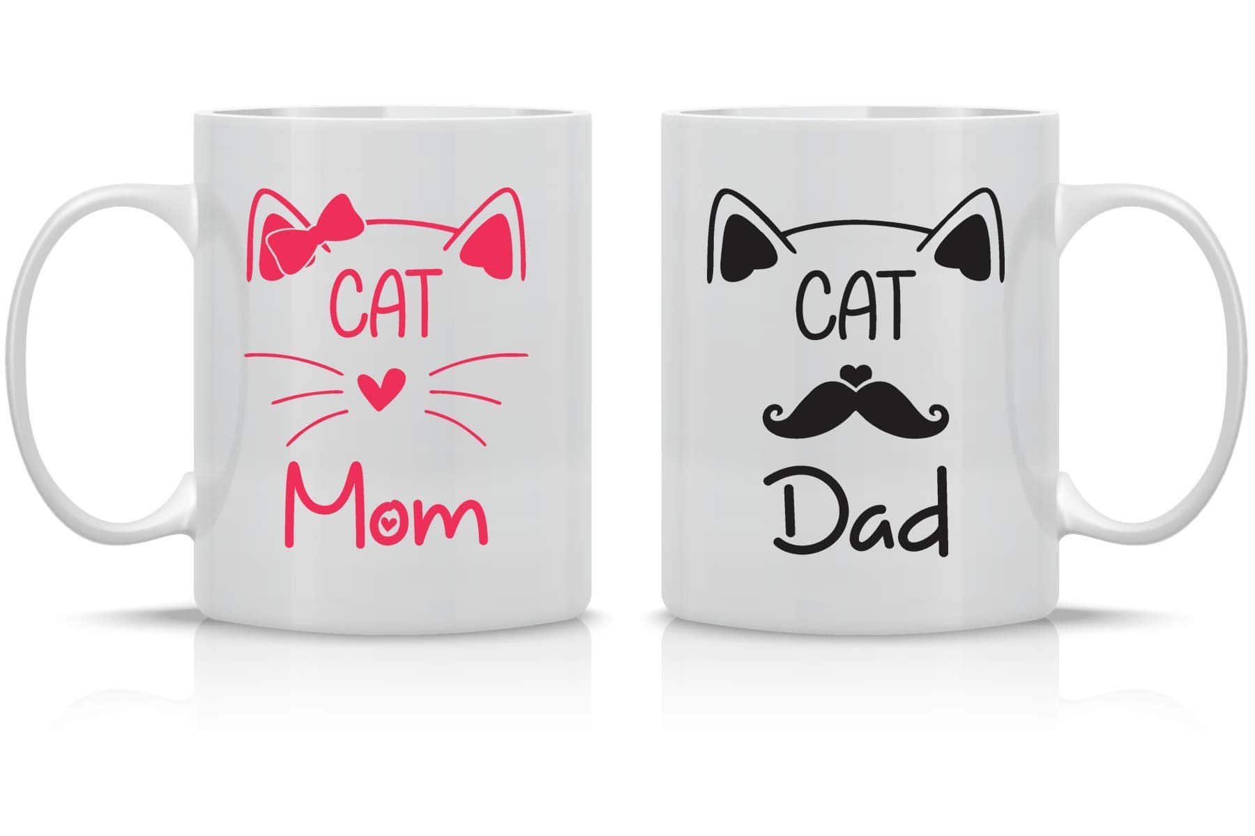 Cat Themed Gifts - Best Cat Mom Cat Dad Ever Funny Cat Lovers 11oz Couple Coffee Mug Set