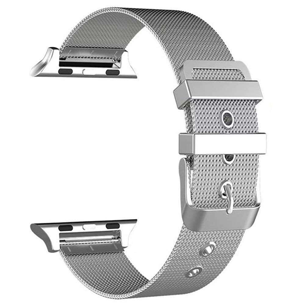 Priefy Stainless Steel Metal Buckle Mesh Watch Band Compatible with Apple Watch Bands 38mm 40mm 41mm, Women Men Replacement Strap for iWatch Series SE2 8 7 6 5 4 3 2 1 SE (Silver)