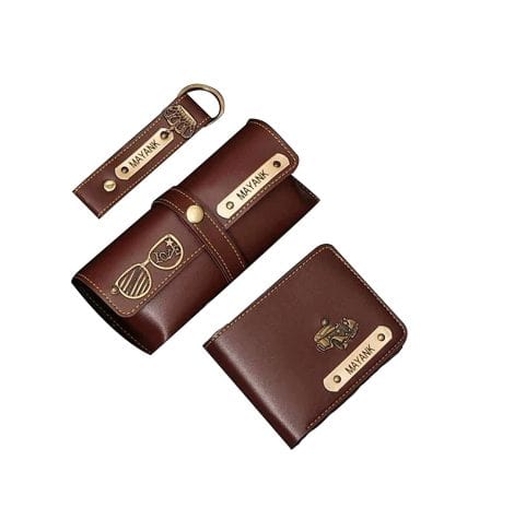 Customized men’s leather wallet and accessories set by Generic Tanvi Crafts, perfect for personalized gifts.