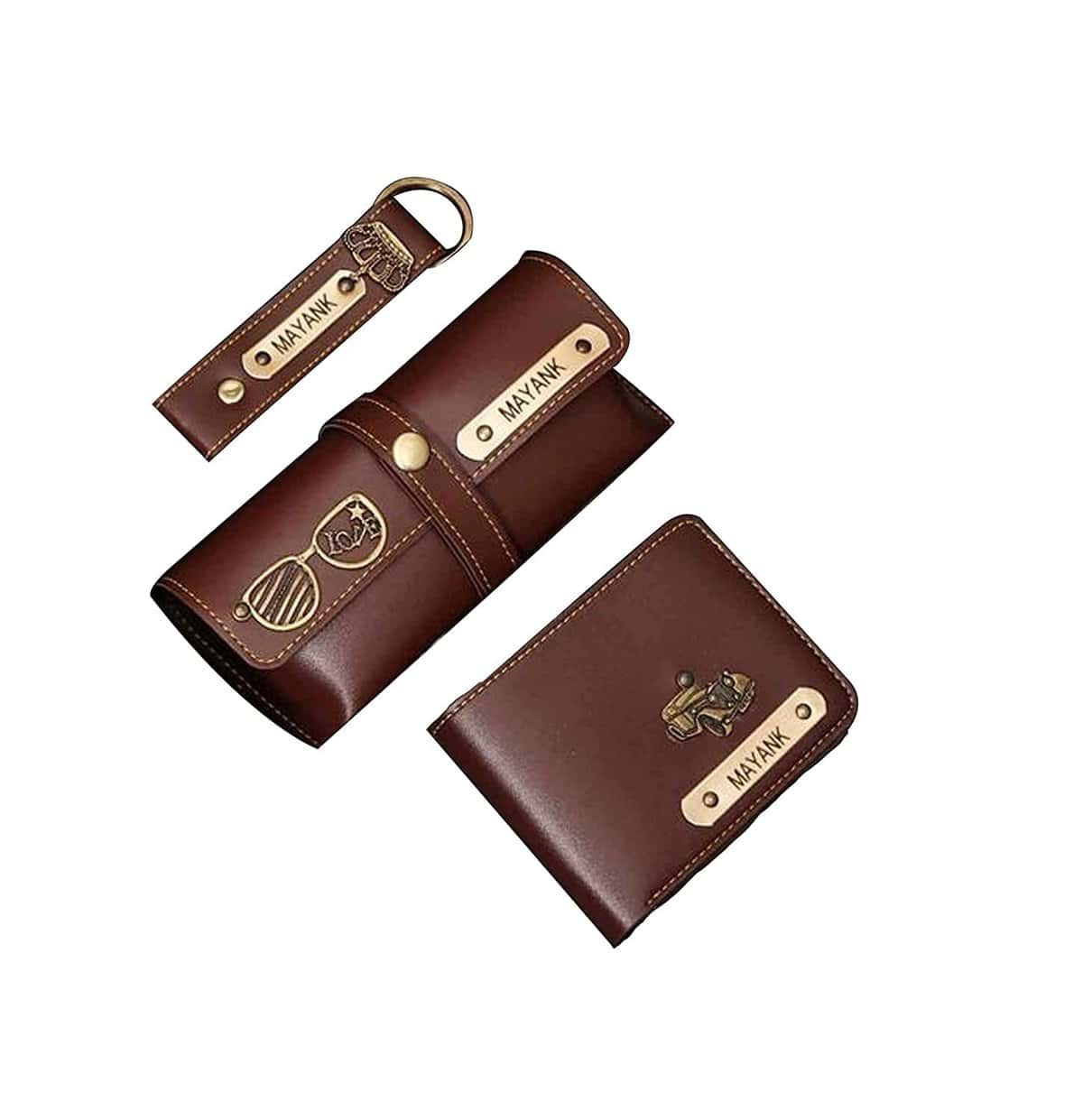 Generic Tanvi Crafts Your Name Customized Men's Leather Wallet with Key Chain and Sunglasses Cover, Gifts, Personalized Gifts, Personalized Accessories, Wallets & Covers