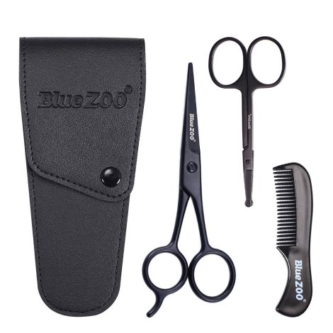 BlueZOO Men’s Beard Grooming Set – Scissors and Comb Kit for Facial Hair Care (3 Pieces)