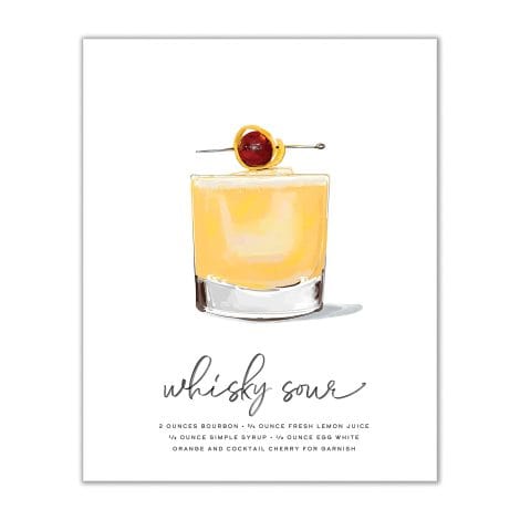 Whisky Sour Cocktail Wall Art – Mix and Match Bar Decor – Cocktail Posters with Recipes – Bar Gifts for Men – 8×10 size, without frame.