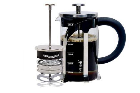 Cafe JEI French Press, perfect for coffee and tea, with advanced filtration, heat-resistant glass. (Silver, 600ml)