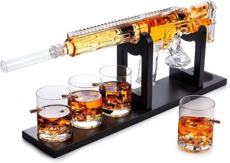 Limited Edition Whiskey Decanter Set – Includes Silencer Stopper, 800 ml Capacity & 4 Bullet Glasses. Perfect gift for men, ideal for birthday celebrations and drinking parties. Handcrafted Tik Tok Gun Decanter.