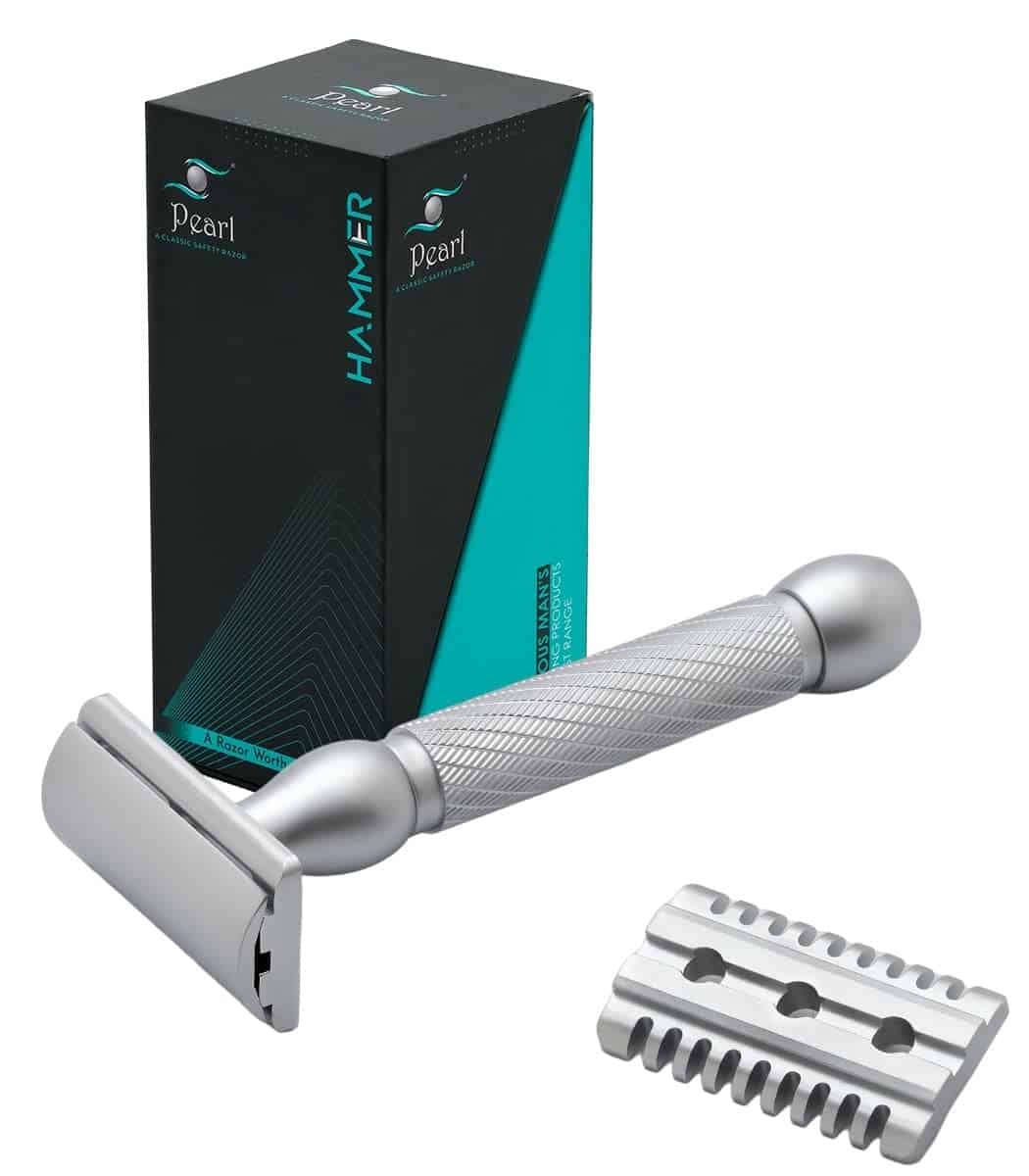 Pearl Shaving Double Edge Close & Open Comb Safety Razor for Men (Hammer) 100% Brass -Reusable Ecofriendly DE shaving Razor for Men |Single Blade Razor for Men | Men's Safety Razor for Father's Day Gift Option