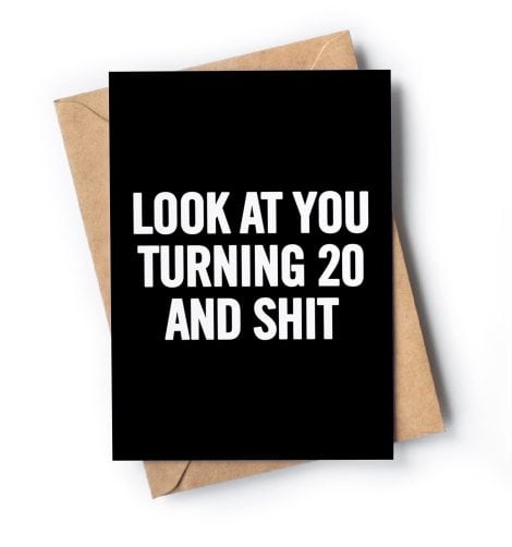 Humorous 20th B’Day Card for him/her with envelope | Comical card for those turning 20 | Creative and exclusive gift idea for your child.