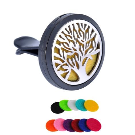 HooAMI Car Air Freshener with Tree of Life Stainless Steel Clip, 11 Refill Pads, Aromatherapy Essential Oil.