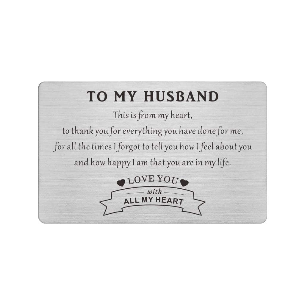 Resdink Fathers Day Husband Gifts Card, Metal Wallet Card for Husband Birthday, I Love You Husband from Wife, Thank You Husband Gifts for Him Men, Simple Anniversary Card for My Husband Present